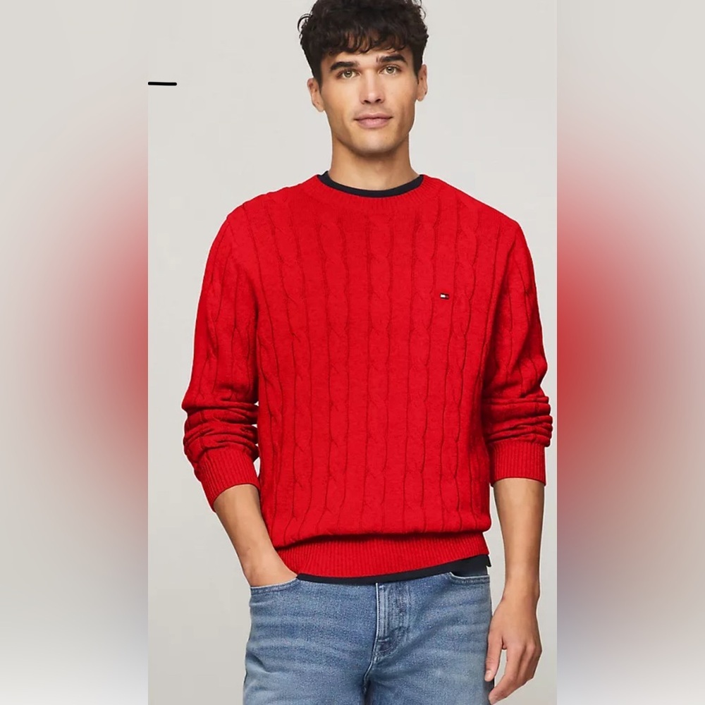 Tommy Hilfiger Men’s Plus Cable Sweater L/S Tomato Ted, Cotton New